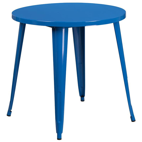 Flash Furniture 30'' Round Blue Metal Indoor-Outdoor Table Set with 2 Arm Chairs - CH-51090TH-2-18ARM-BL-GG