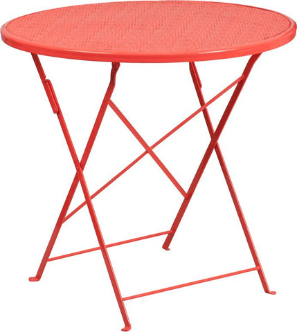 Flash Furniture 30'' Round Coral Indoor-Outdoor Steel Folding Patio Table - CO-4-RED-GG