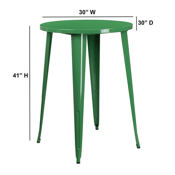 Flash Furniture 30'' Round Green Metal Indoor-Outdoor Bar Height Table - CH-51090-40-GN-GG