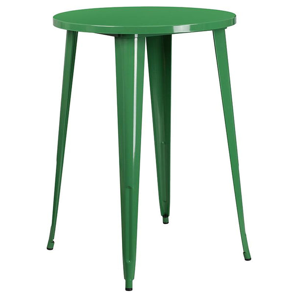 Flash Furniture 30'' Round Green Metal Indoor-Outdoor Bar Table Set with 2 Cafe Stools - CH-51090BH-2-30CAFE-GN-GG
