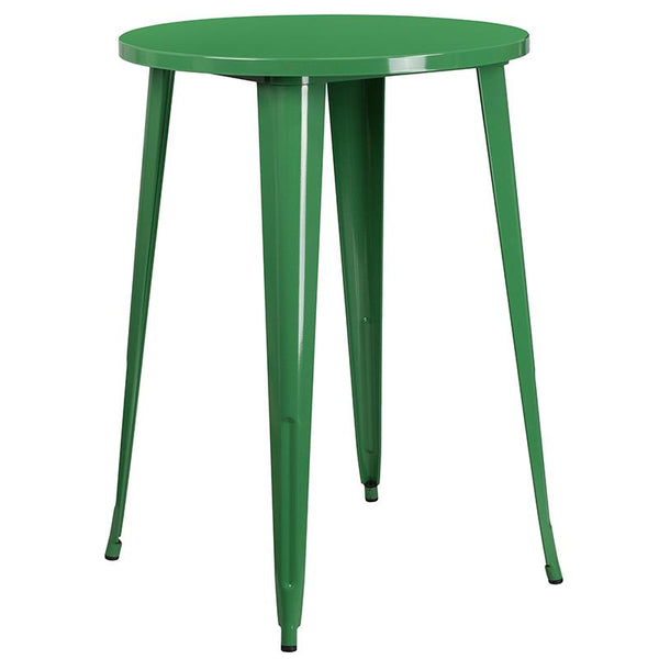 Flash Furniture 30'' Round Green Metal Indoor-Outdoor Bar Table Set with 4 Vertical Slat Back Stools - CH-51090BH-4-30VRT-GN-GG