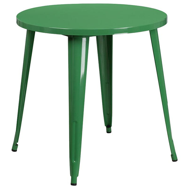 Flash Furniture 30'' Round Green Metal Indoor-Outdoor Table Set with 2 Arm Chairs - CH-51090TH-2-18ARM-GN-GG