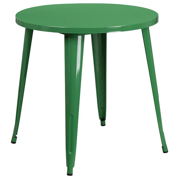 Flash Furniture 30'' Round Green Metal Indoor-Outdoor Table Set with 4 Arm Chairs - CH-51090TH-4-18ARM-GN-GG