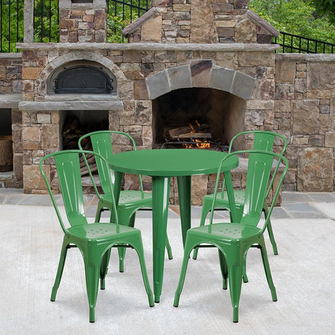 Flash Furniture 30'' Round Green Metal Indoor-Outdoor Table Set with 4 Cafe Chairs - CH-51090TH-4-18CAFE-GN-GG