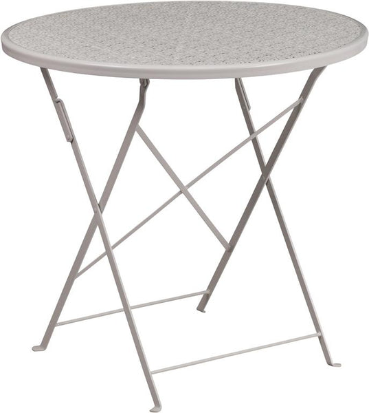 Flash Furniture 30'' Round Light Gray Indoor-Outdoor Steel Folding Patio Table - CO-4-SIL-GG