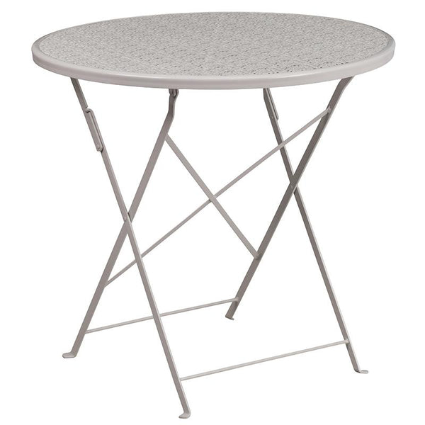 Flash Furniture 30'' Round Light Gray Indoor-Outdoor Steel Folding Patio Table Set with 2 Square Back Chairs - CO-30RDF-02CHR2-SIL-GG