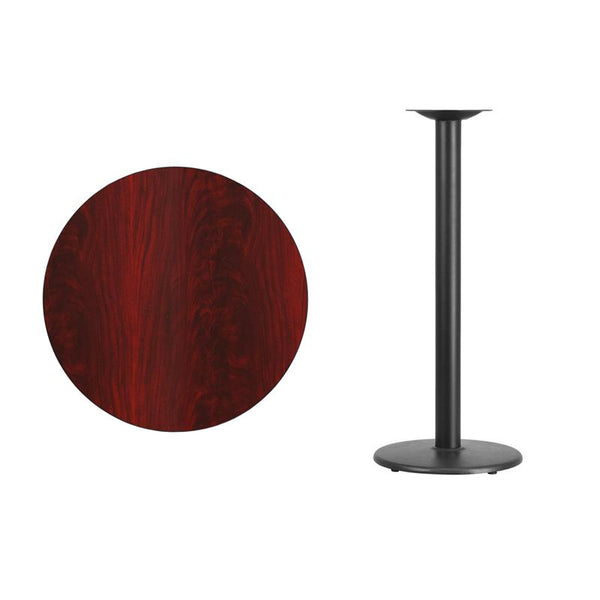 Flash Furniture 30'' Round Mahogany Laminate Table Top with 18'' Round Bar Height Table Base - XU-RD-30-MAHTB-TR18B-GG