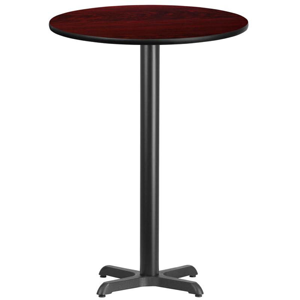 Flash Furniture 30'' Round Mahogany Laminate Table Top with 22'' x 22'' Bar Height Table Base - XU-RD-30-MAHTB-T2222B-GG