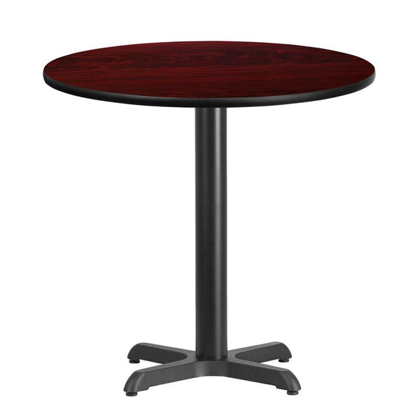 Flash Furniture 30'' Round Mahogany Laminate Table Top with 22'' x 22'' Table Height Base - XU-RD-30-MAHTB-T2222-GG