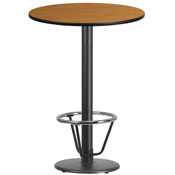 Flash Furniture 30'' Round Natural Laminate Table Top with 18'' Round Bar Height Table Base and Foot Ring - XU-RD-30-NATTB-TR18B-3CFR-GG