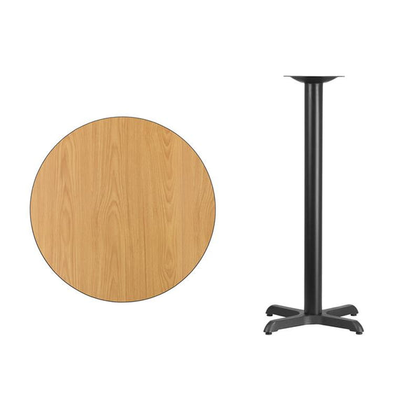 Flash Furniture 30'' Round Natural Laminate Table Top with 22'' x 22'' Bar Height Table Base - XU-RD-30-NATTB-T2222B-GG