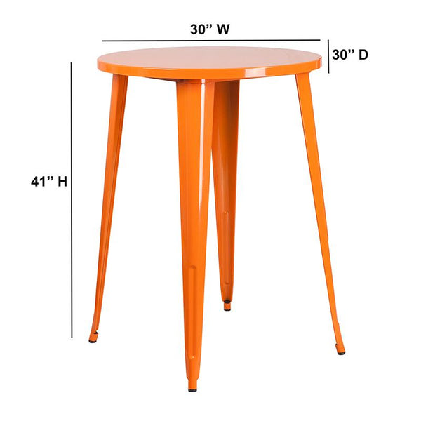 Flash Furniture 30'' Round Orange Metal Indoor-Outdoor Bar Height Table - CH-51090-40-OR-GG