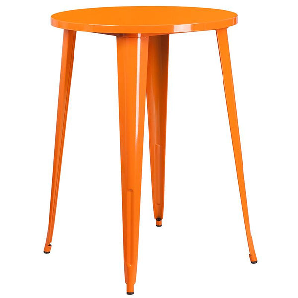 Flash Furniture 30'' Round Orange Metal Indoor-Outdoor Bar Table Set with 2 Vertical Slat Back Stools - CH-51090BH-2-30VRT-OR-GG