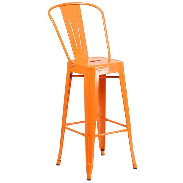 Flash Furniture 30'' Round Orange Metal Indoor-Outdoor Bar Table Set with 4 Cafe Stools - CH-51090BH-4-30CAFE-OR-GG