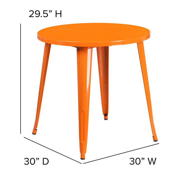 Flash Furniture 30'' Round Orange Metal Indoor-Outdoor Table - CH-51090-29-OR-GG