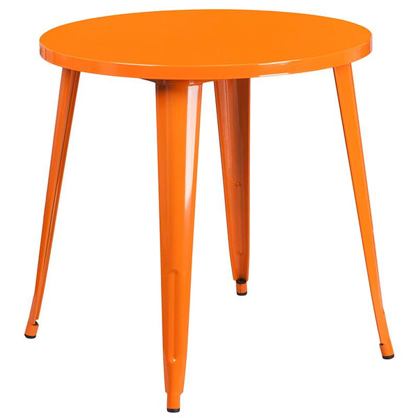 Flash Furniture 30'' Round Orange Metal Indoor-Outdoor Table Set with 2 Vertical Slat Back Chairs - CH-51090TH-2-18VRT-OR-GG