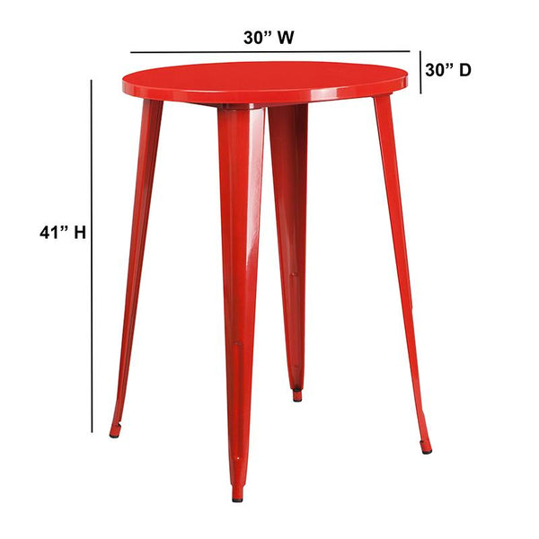 Flash Furniture 30'' Round Red Metal Indoor-Outdoor Bar Height Table - CH-51090-40-RED-GG