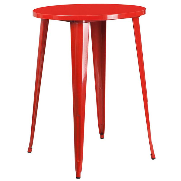 Flash Furniture 30'' Round Red Metal Indoor-Outdoor Bar Table Set with 2 Cafe Stools - CH-51090BH-2-30CAFE-RED-GG
