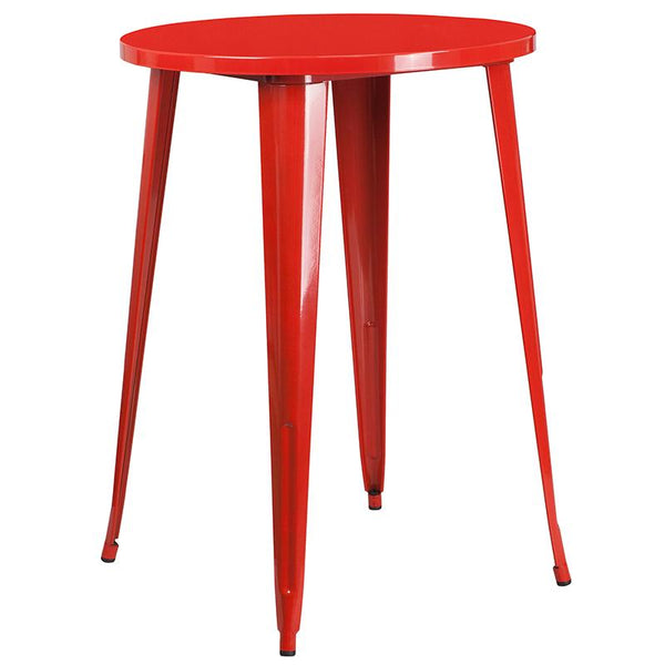 Flash Furniture 30'' Round Red Metal Indoor-Outdoor Bar Table Set with 4 Square Seat Backless Stools - CH-51090BH-4-30SQST-RED-GG