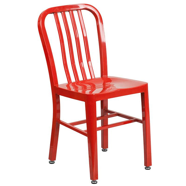 Flash Furniture 30'' Round Red Metal Indoor-Outdoor Table Set with 2 Vertical Slat Back Chairs - CH-51090TH-2-18VRT-RED-GG