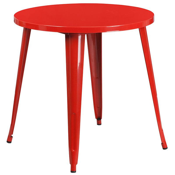 Flash Furniture 30'' Round Red Metal Indoor-Outdoor Table Set with 4 Arm Chairs - CH-51090TH-4-18ARM-RED-GG