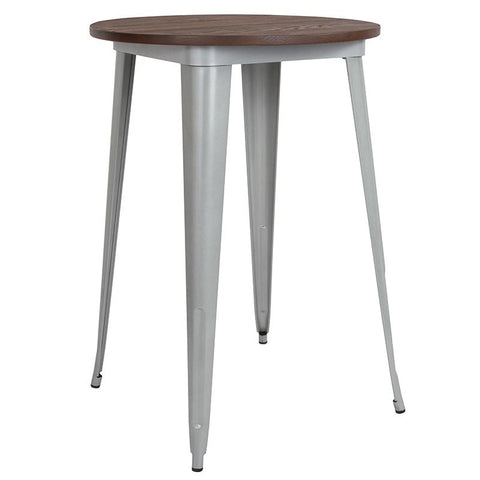 Flash Furniture 30" Round Silver Metal Indoor Bar Height Table with Walnut Rustic Wood Top - CH-51090-40M1-SIL-GG