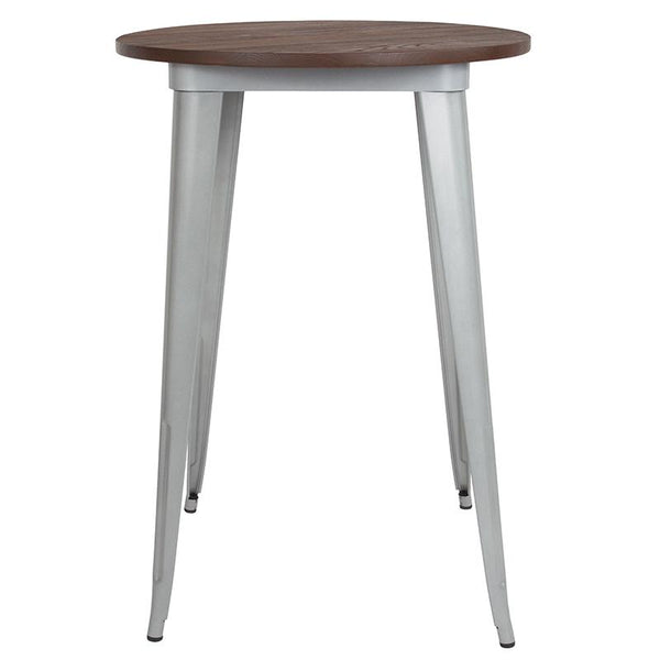 Flash Furniture 30" Round Silver Metal Indoor Bar Height Table with Walnut Rustic Wood Top - CH-51090-40M1-SIL-GG