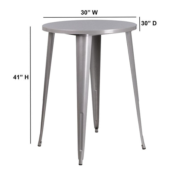 Flash Furniture 30'' Round Silver Metal Indoor-Outdoor Bar Height Table - CH-51090-40-SIL-GG