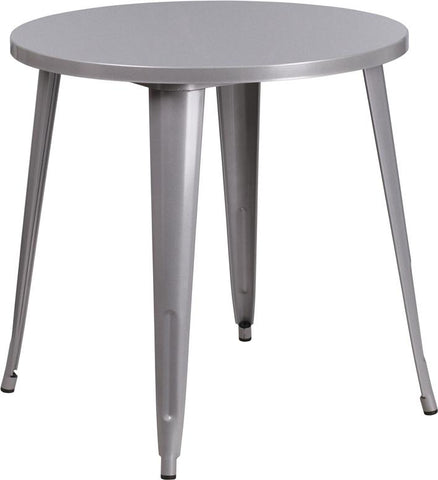 Flash Furniture 30'' Round Silver Metal Indoor-Outdoor Table - CH-51090-29-SIL-GG