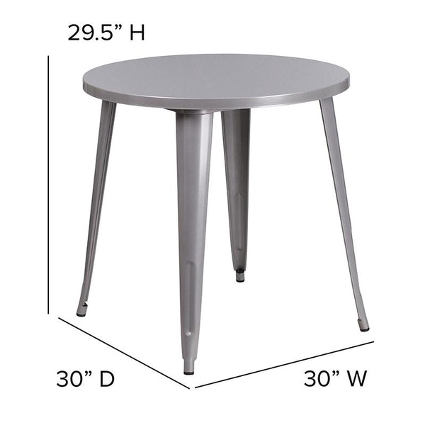 Flash Furniture 30'' Round Silver Metal Indoor-Outdoor Table - CH-51090-29-SIL-GG