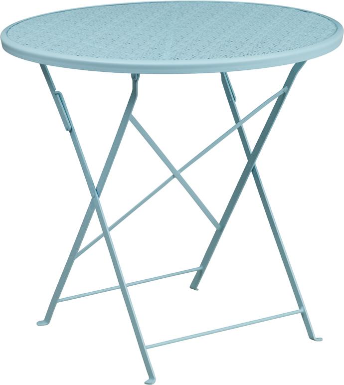 Flash Furniture 30'' Round Sky Blue Indoor-Outdoor Steel Folding Patio Table - CO-4-SKY-GG