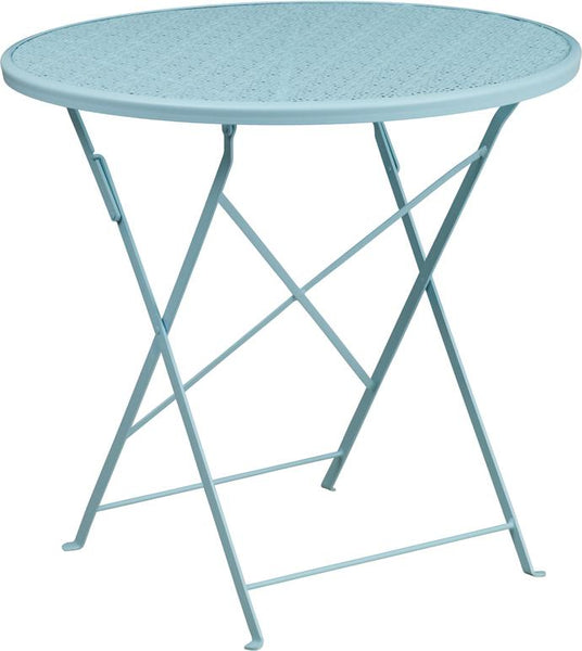 Flash Furniture 30'' Round Sky Blue Indoor-Outdoor Steel Folding Patio Table - CO-4-SKY-GG