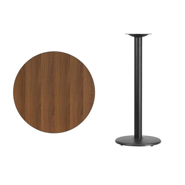 Flash Furniture 30'' Round Walnut Laminate Table Top with 18'' Round Bar Height Table Base - XU-RD-30-WALTB-TR18B-GG