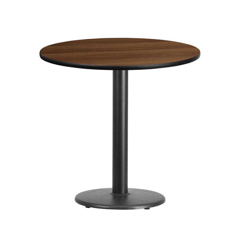 Flash Furniture 30'' Round Walnut Laminate Table Top with 18'' Round Table Height Base - XU-RD-30-WALTB-TR18-GG