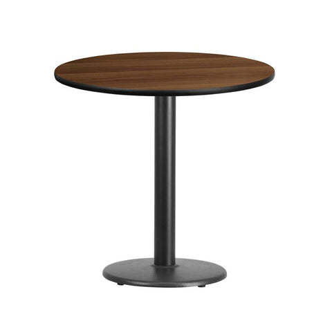 Flash Furniture 30'' Round Walnut Laminate Table Top with 18'' Round Table Height Base - XU-RD-30-WALTB-TR18-GG