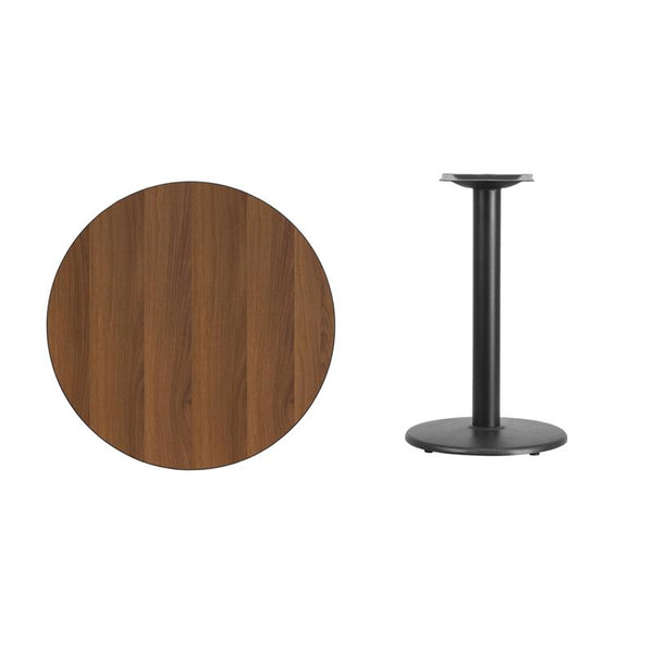 Flash Furniture 30'' Round Walnut Laminate Table Top with 18'' Round Table Height Base - XU-RD-30-WALTB-TR18-GG