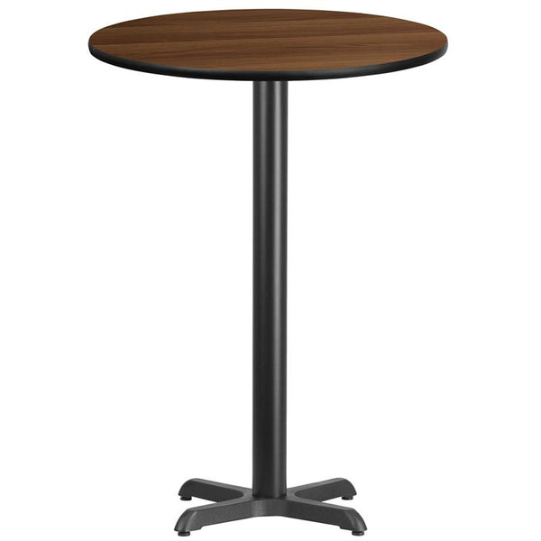 Flash Furniture 30'' Round Walnut Laminate Table Top with 22'' x 22'' Bar Height Table Base - XU-RD-30-WALTB-T2222B-GG