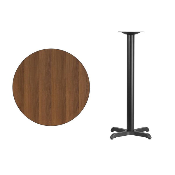Flash Furniture 30'' Round Walnut Laminate Table Top with 22'' x 22'' Bar Height Table Base - XU-RD-30-WALTB-T2222B-GG