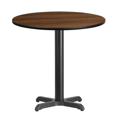 Flash Furniture 30'' Round Walnut Laminate Table Top with 22'' x 22'' Table Height Base - XU-RD-30-WALTB-T2222-GG