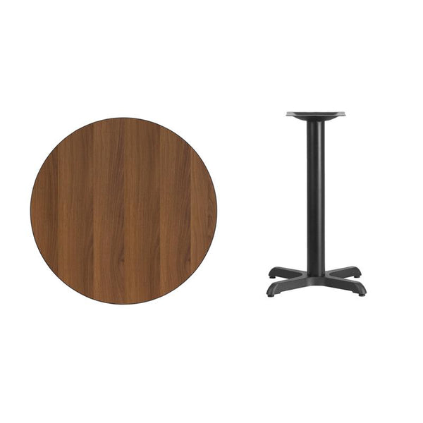 Flash Furniture 30'' Round Walnut Laminate Table Top with 22'' x 22'' Table Height Base - XU-RD-30-WALTB-T2222-GG