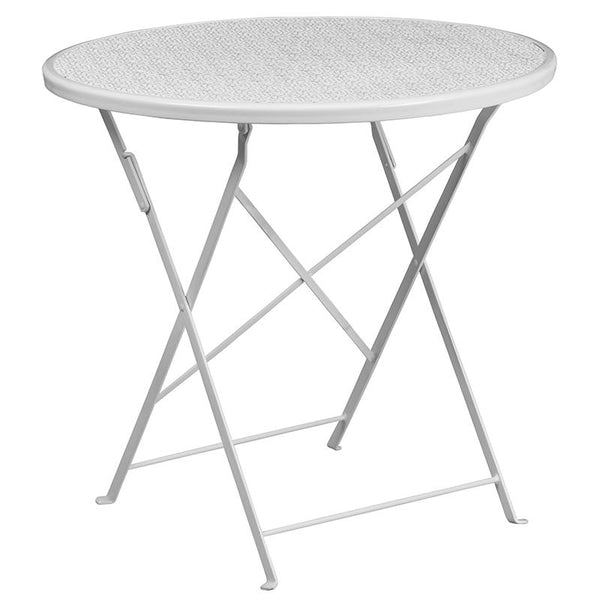 Flash Furniture 30'' Round White Indoor-Outdoor Steel Folding Patio Table Set with 2 Round Back Chairs - CO-30RDF-03CHR2-WH-GG