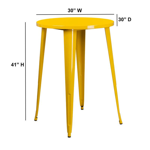 Flash Furniture 30'' Round Yellow Metal Indoor-Outdoor Bar Height Table - CH-51090-40-YL-GG