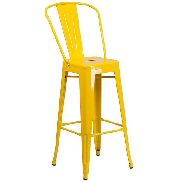 Flash Furniture 30'' Round Yellow Metal Indoor-Outdoor Bar Table Set with 4 Cafe Stools - CH-51090BH-4-30CAFE-YL-GG