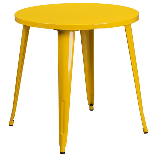 Flash Furniture 30'' Round Yellow Metal Indoor-Outdoor Table Set with 2 Arm Chairs - CH-51090TH-2-18ARM-YL-GG