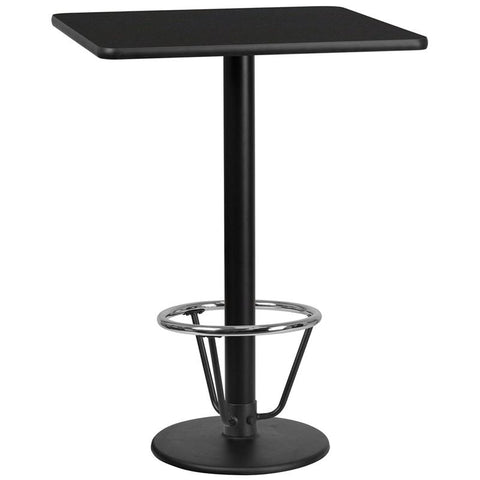 Flash Furniture 30'' Square Black Laminate Table Top with 18'' Round Bar Height Table Base and Foot Ring - XU-BLKTB-3030-TR18B-3CFR-GG