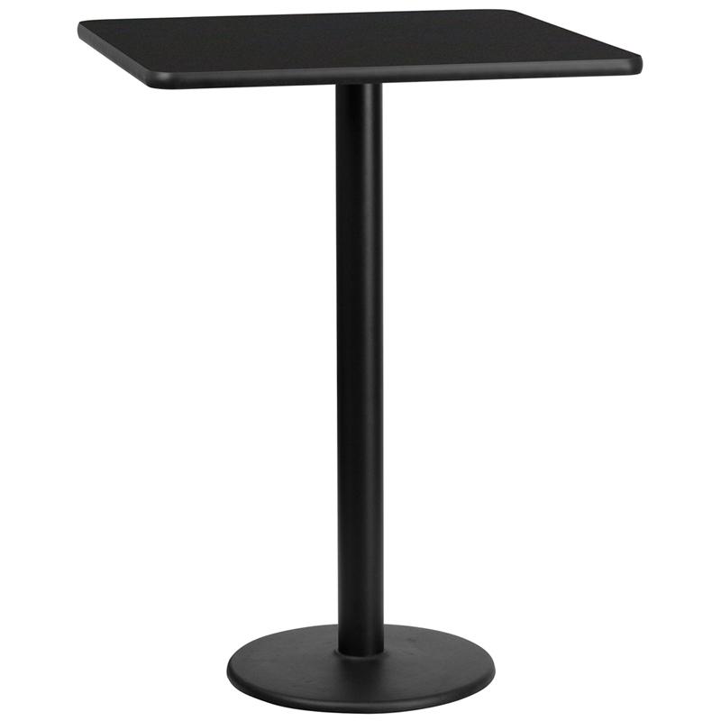 Flash Furniture 30'' Square Black Laminate Table Top with 18'' Round Bar Height Table Base - XU-BLKTB-3030-TR18B-GG