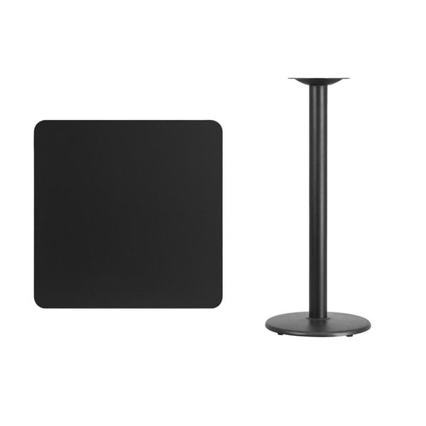Flash Furniture 30'' Square Black Laminate Table Top with 18'' Round Bar Height Table Base - XU-BLKTB-3030-TR18B-GG