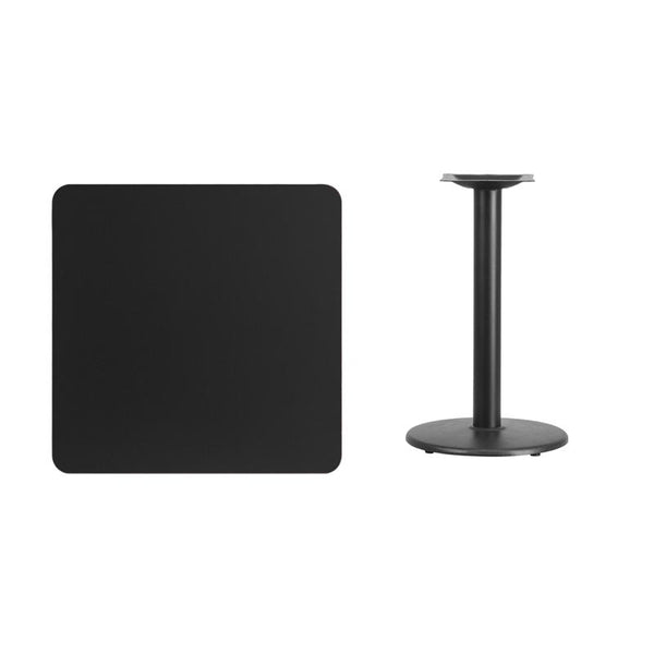 Flash Furniture 30'' Square Black Laminate Table Top with 18'' Round Table Height Base - XU-BLKTB-3030-TR18-GG