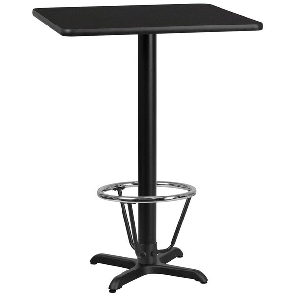 Flash Furniture 30'' Square Black Laminate Table Top with 22'' x 22'' Bar Height Table Base and Foot Ring - XU-BLKTB-3030-T2222B-3CFR-GG