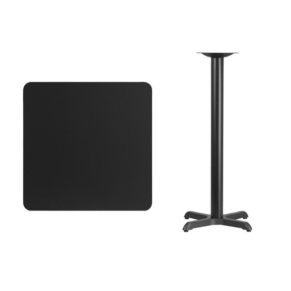 Flash Furniture 30'' Square Black Laminate Table Top with 22'' x 22'' Bar Height Table Base - XU-BLKTB-3030-T2222B-GG